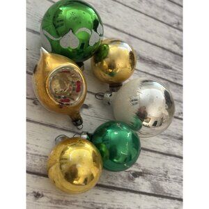Lot 6 Vintage Glass Christmas Ornaments 50s Green X-mas Shiny Brite Decoration